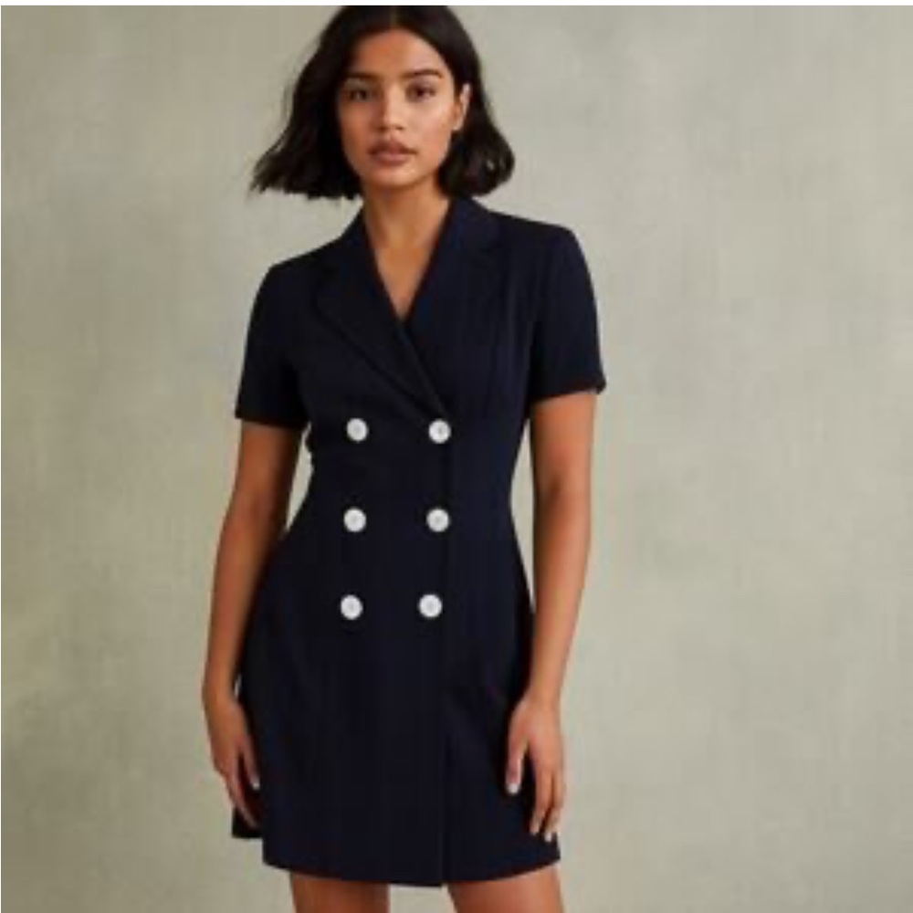 VINTAGE CASUAL CORNER‎ PETITE BLACK NAUTICAL DOUBLE-BREASTED MINI DRESS CRUISE